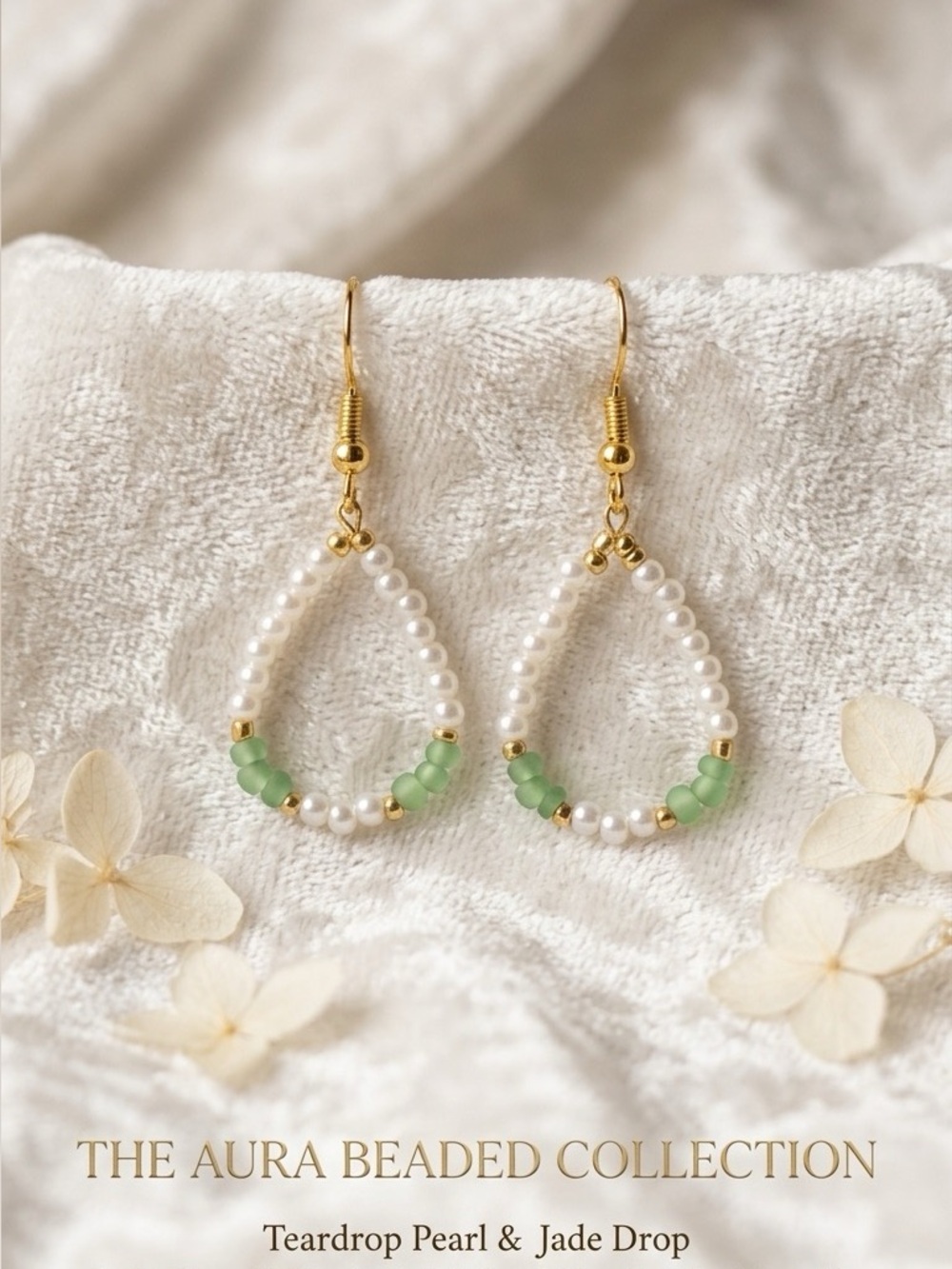 ❤️Teardrop Pearl & Jade Drop Earrings - White & Light Green